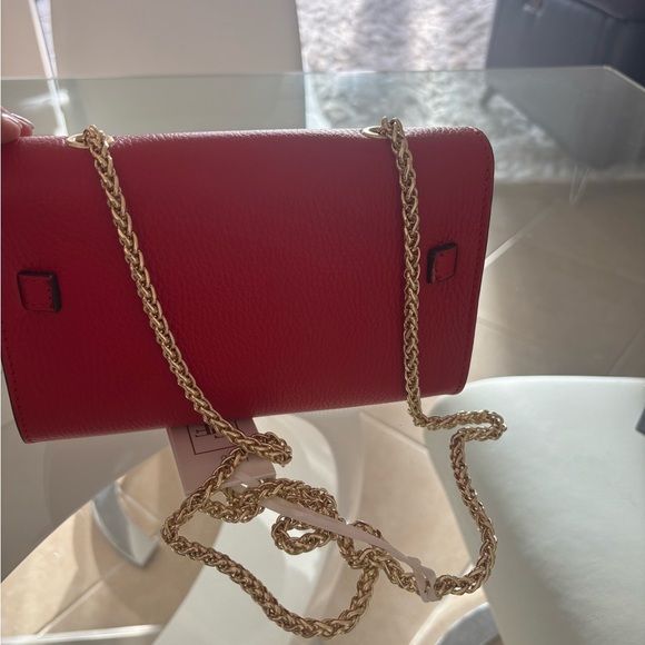 Elegant Red Leather Shoulder Bag Or Crossbody